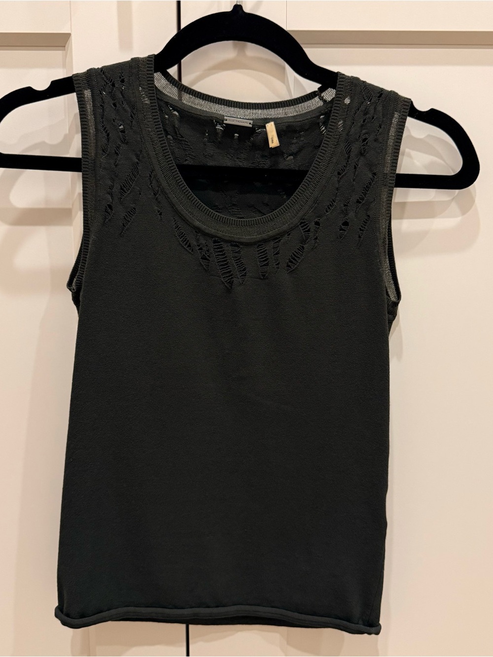 Elie Tahari Dark Sage Distressed Scoop Tank